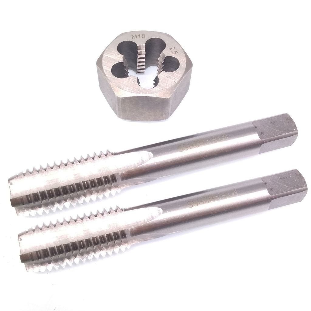 HSS M18 x 2.5mm Taper & Plug Tap & 18x2.5mm Hexagon Die Metric Thread Right Hand