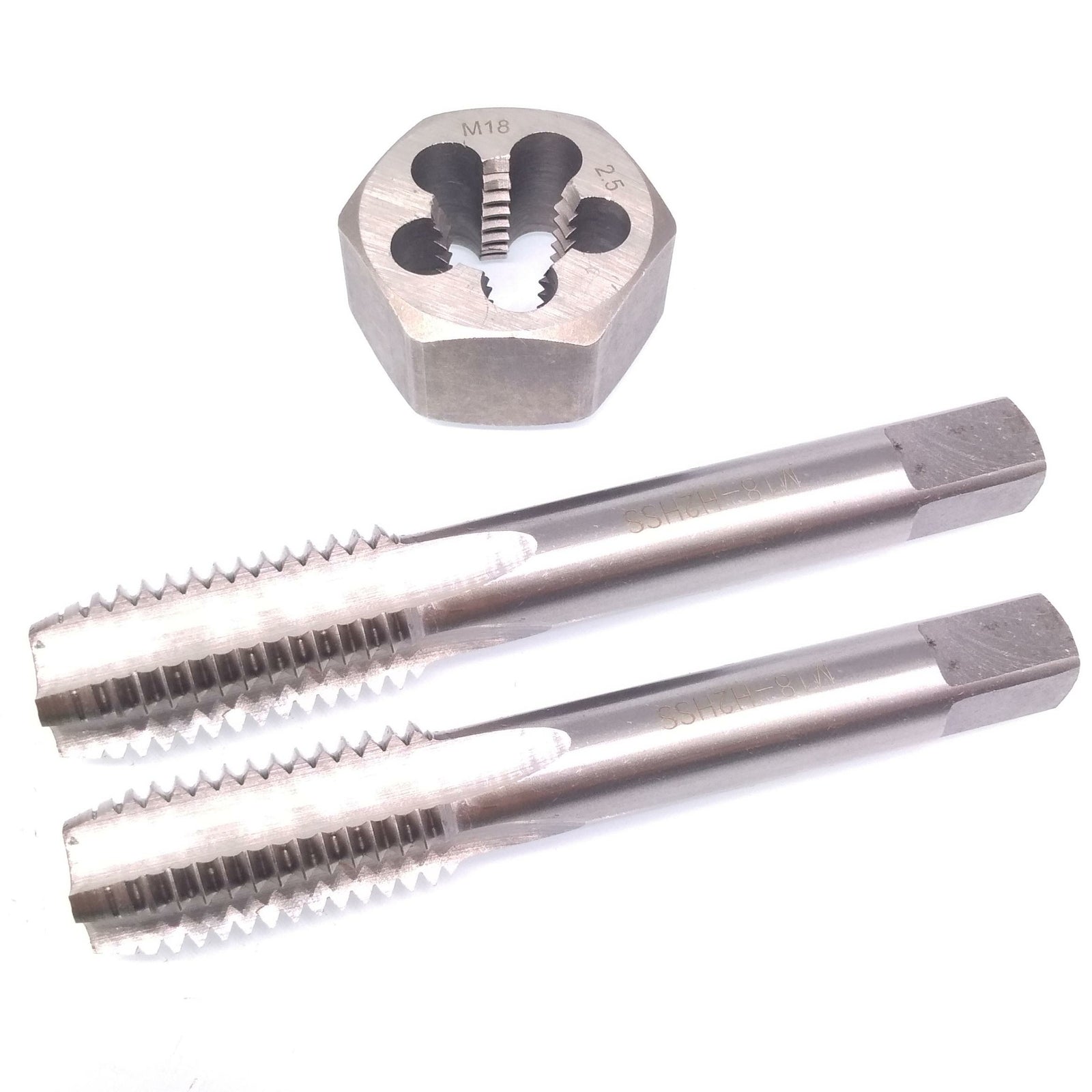 HSS M18 x 2.5mm Taper & Plug Tap & 18x2.5mm Hexagon Die Metric Thread Right Hand