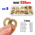 530pcs Mix M2-M8 GB97 Brass Copper Flat Washer Plain Gasket Pad Ring Set Kit