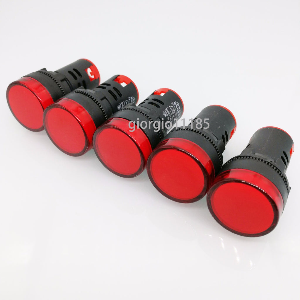 US Stock 5pcs Red LED Power Indicator Signal Light AC DC 12V 22mm AD16-22DS