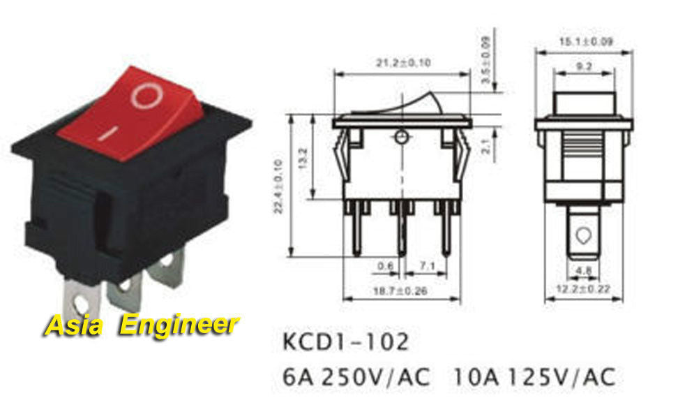 US Stock 20pcs KCD1-102 Mini Rocker Red 10A 3 Pin SPST ON-OFF Switch 15 x 21mm