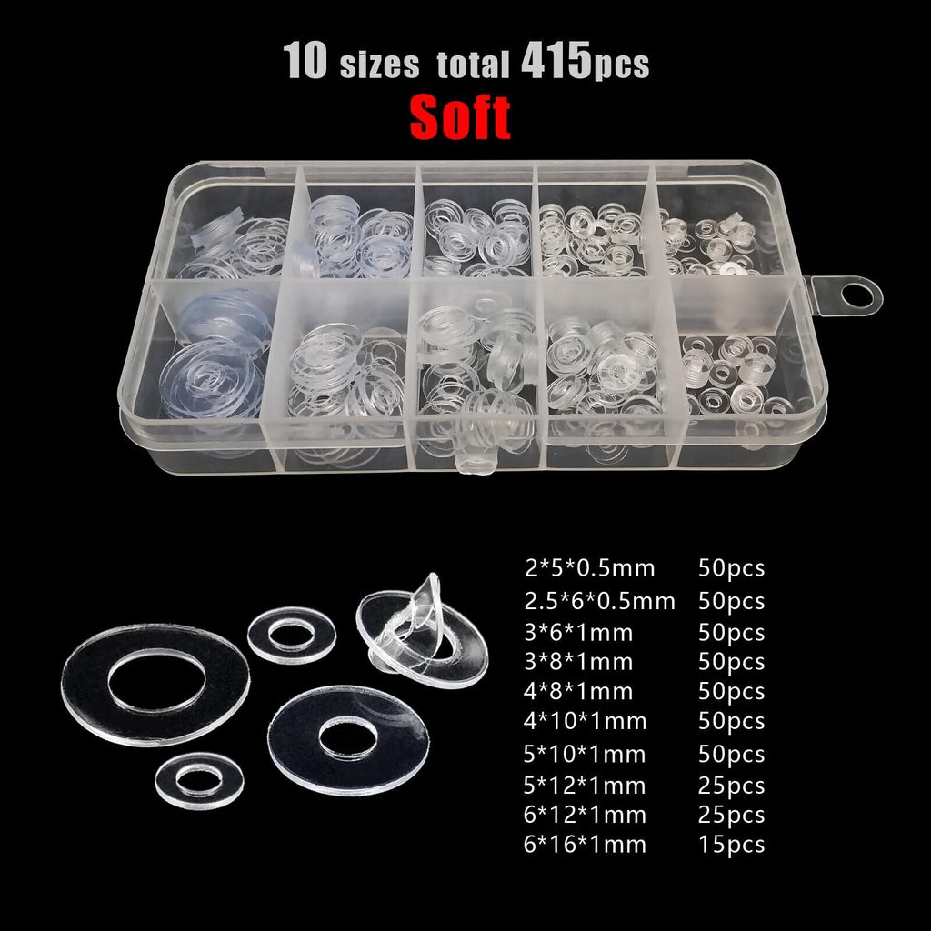 415pcs M2-M6 Soft PVC Plastic Transparent Flat Washer Insulation Gasket Kit Set