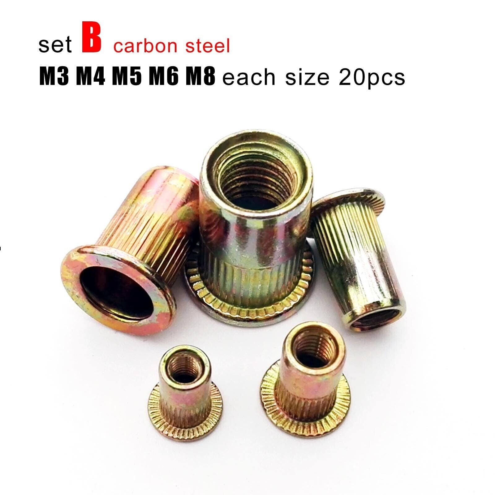 100pcs Assortment Kit Set M3M4M5M6M8 Flat Head Rivet Nut Insert Rivnut Nutsert