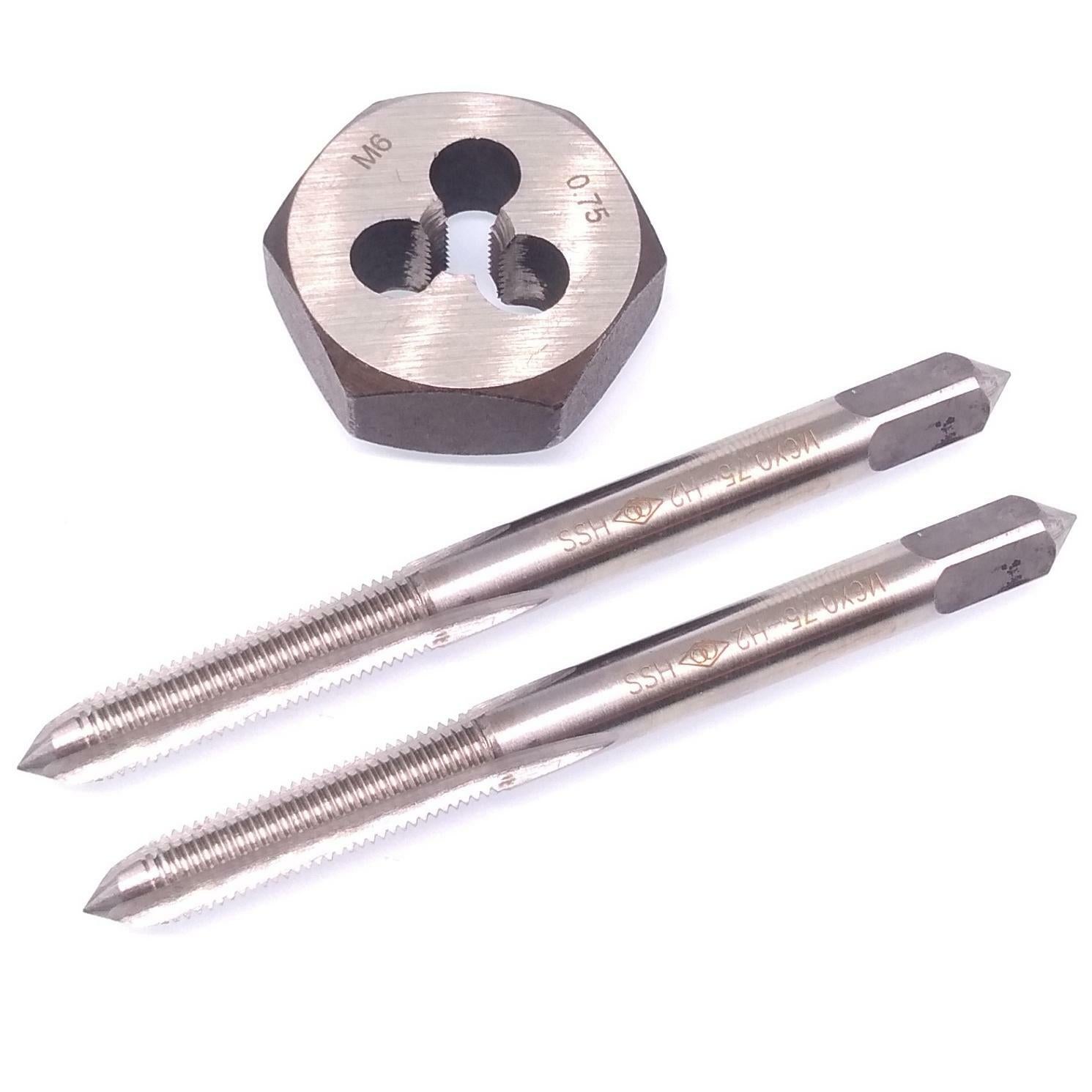 HSS M6 x 0.75mm Taper & Plug Tap & 6x0.75mm Hexagon Die Metric Thread Right Hand