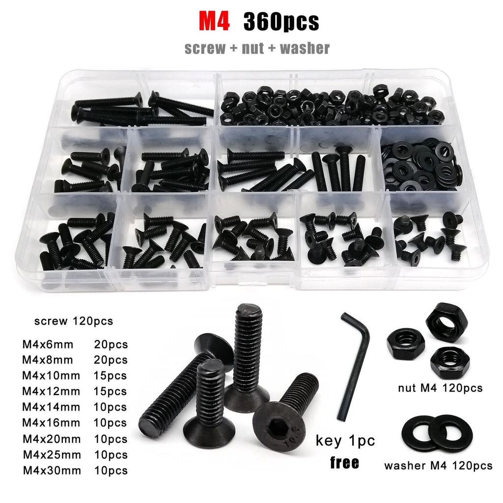 M4 Hexagon Hex Socket Flat Countersunk Head Screw Bolt Set grade 10.9 Steel