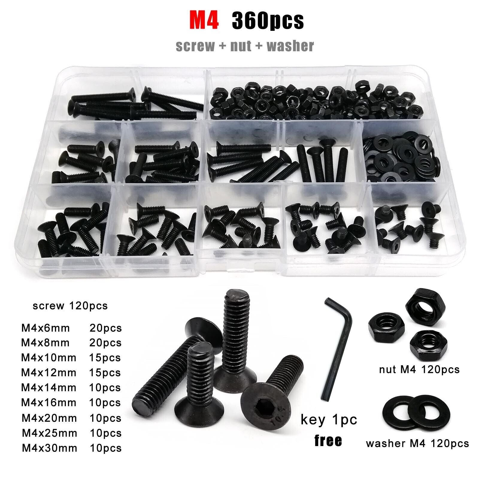 M4 Hexagon Hex Socket Flat Countersunk Head Screw Bolt Set grade 10.9 Steel
