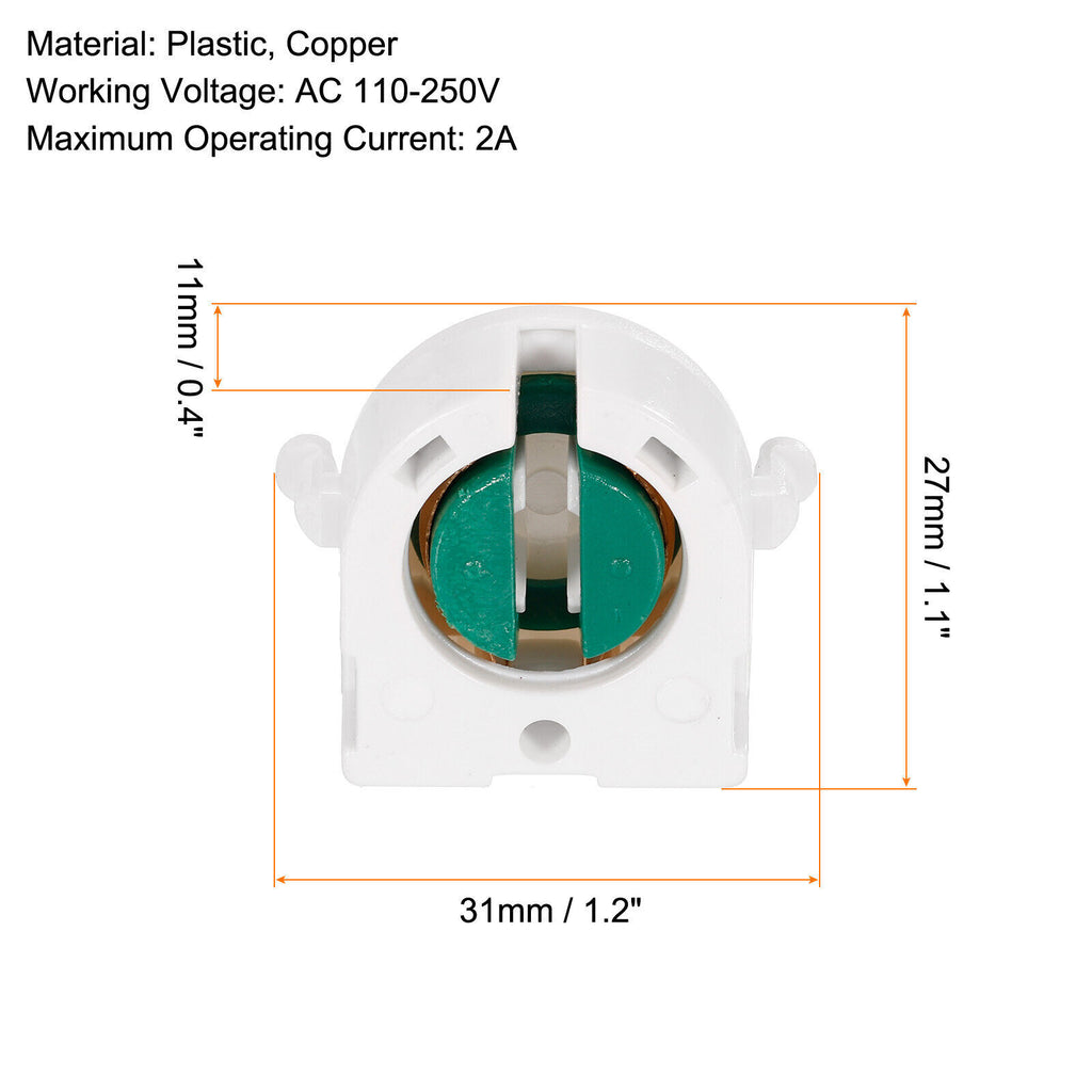 6pcs Non-Shunted T8 Lamp Holder Socket LED Fluorescent Light Socket White Green