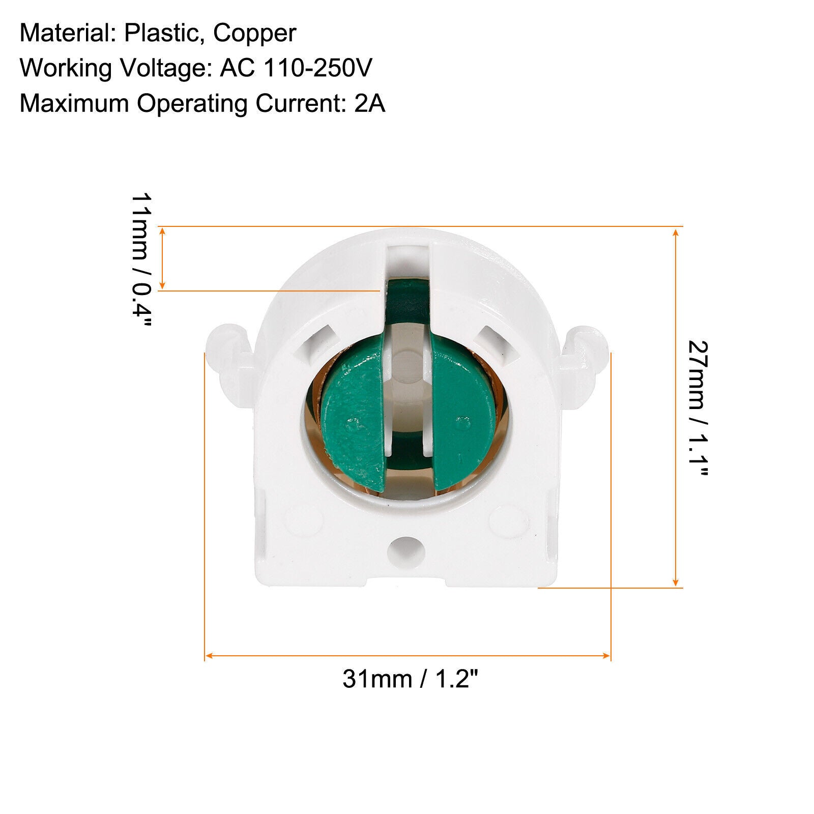 6pcs Non-Shunted T8 Lamp Holder Socket LED Fluorescent Light Socket White Green