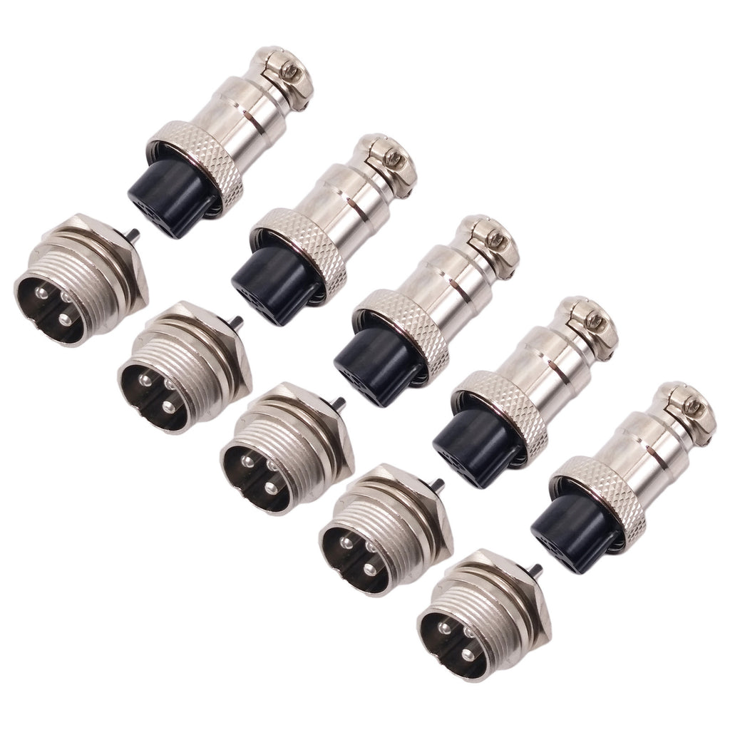AU Stock 5 Pair Aviation Plug 3Pin Female Panel Metal Wire Connector 16mm GX16-3