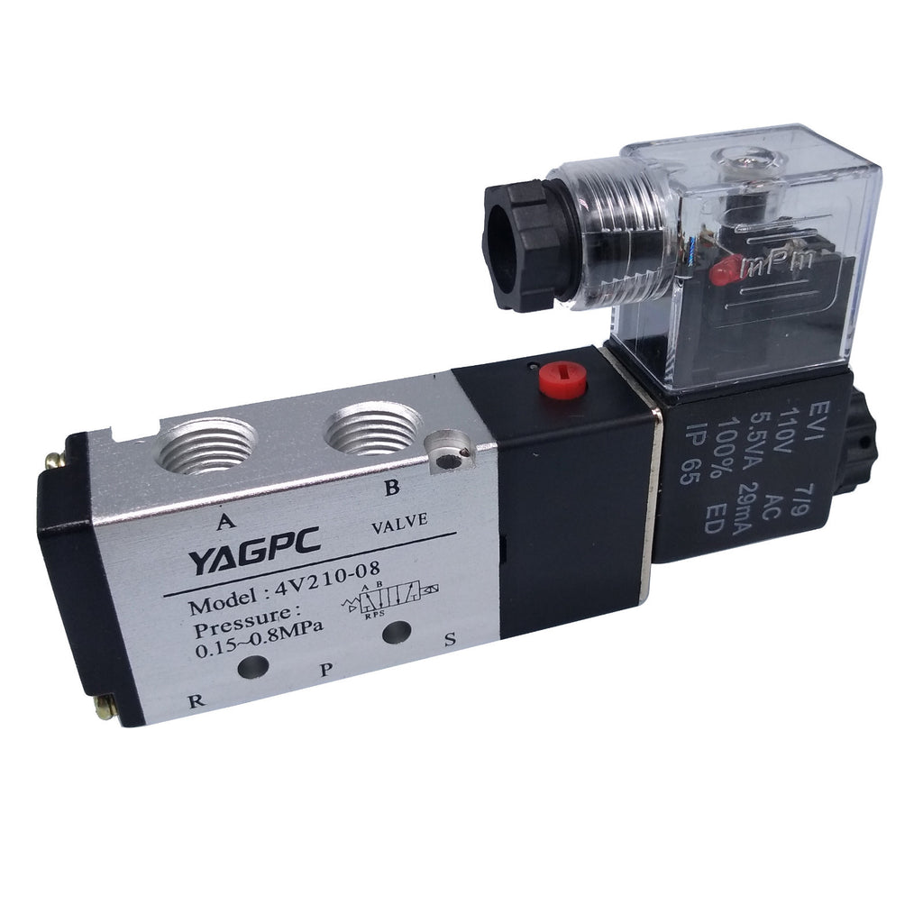 US Stock 110VAC Pneumatic Electric Solenoid Air Valve 5 Way 2 Position 4V210-08