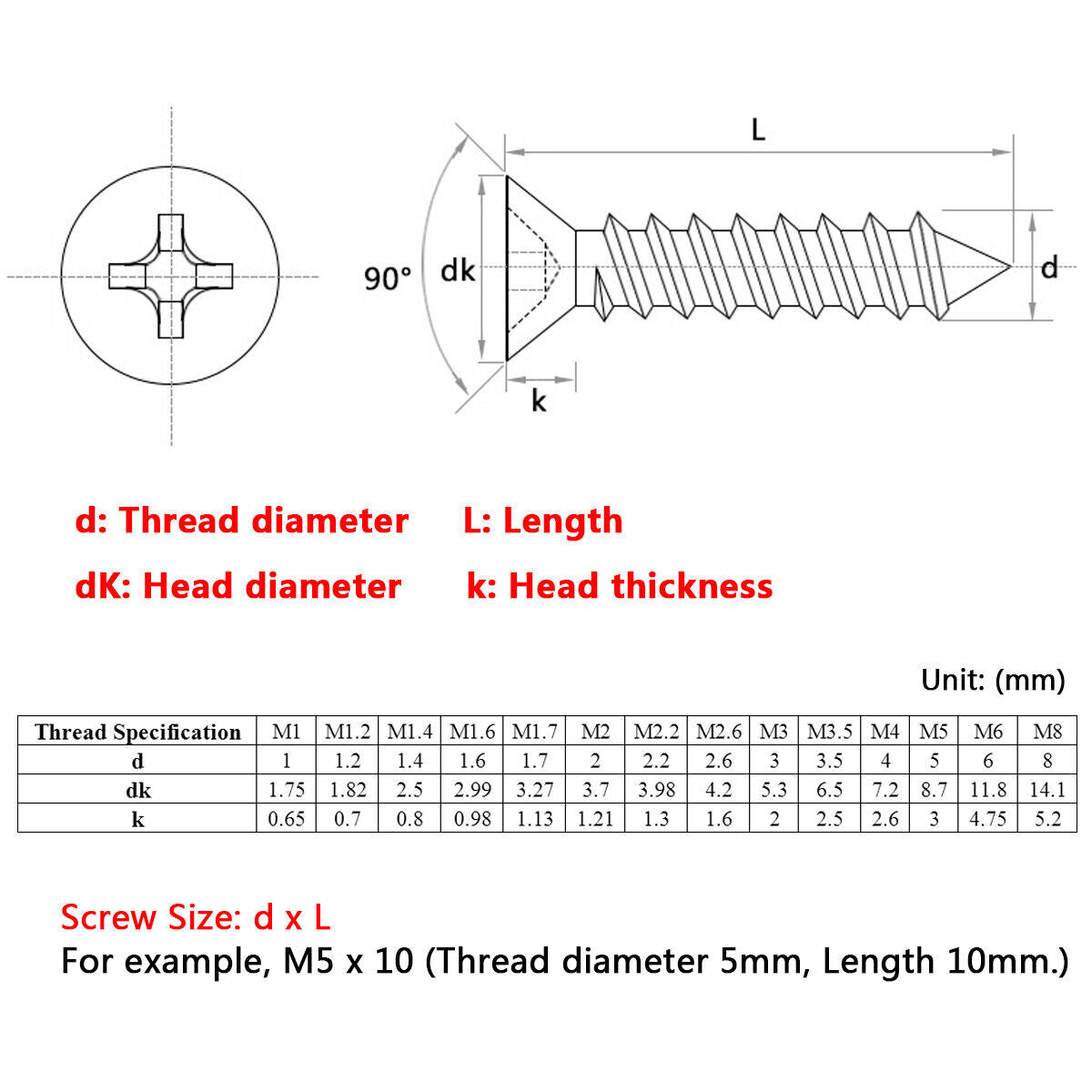 50pcs M5 x 16mm Phillips Countersunk Flat Head Screws Self Tapper A2 Stainless