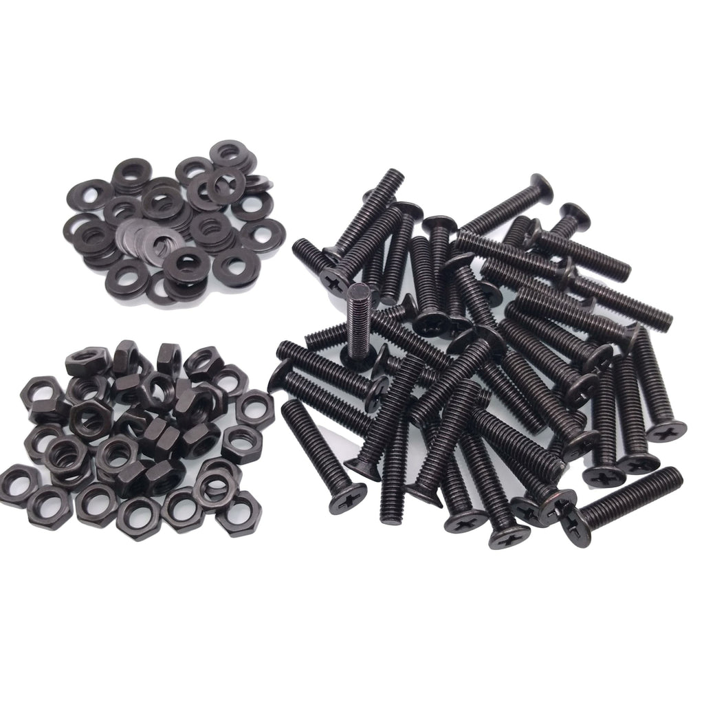 100pcs M5 x 30mm Flat Head Black Screws with Nuts Washers