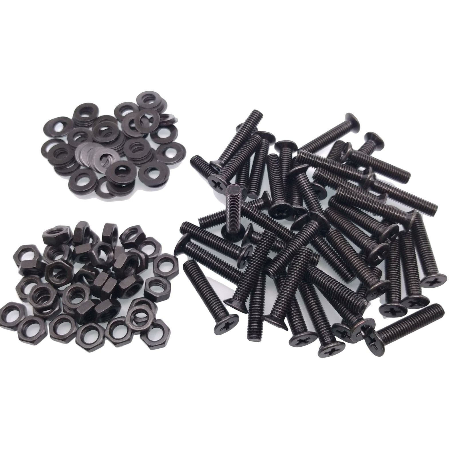 100pcs M5 x 30mm Flat Head Black Screws with Nuts Washers