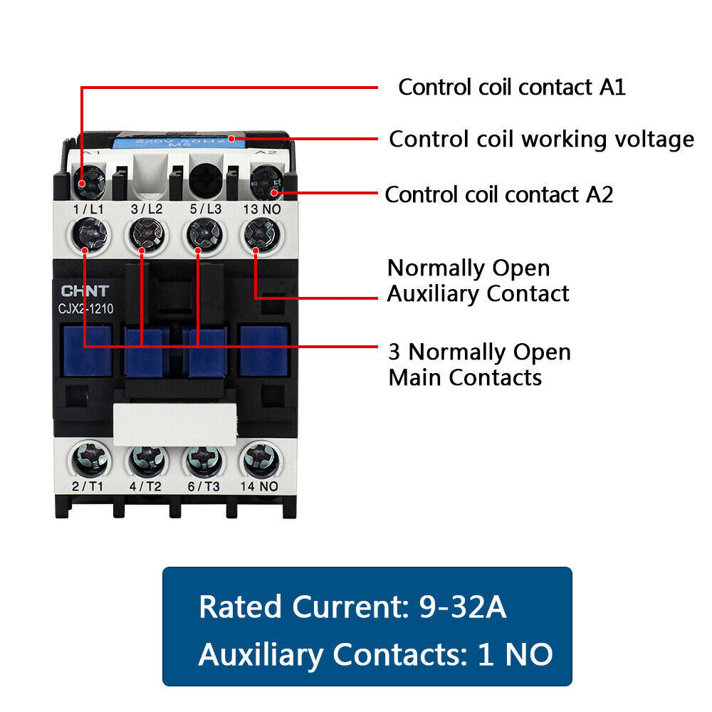 AC Contactors 18 Amp 110V Coil Voltage 3 Pole 1 NO Auxiliary Contacts CJX2-1810