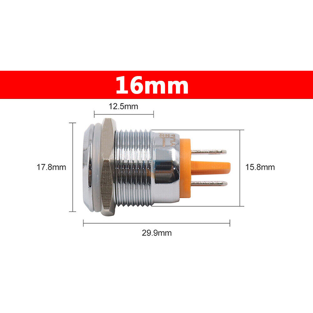 5x Waterproof 16mm Metal LED Indicator Pilot Dash Light Panel Lamp AC 9-24V Red