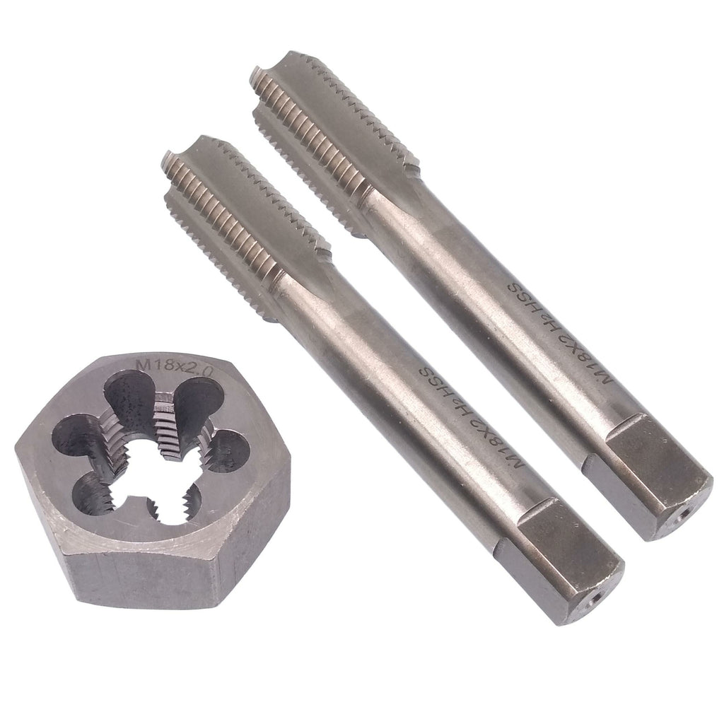HSS M18 x 2mm Taper & Plug Tap & 18x2mm Hexagon Die Metric Thread Right Hand Set