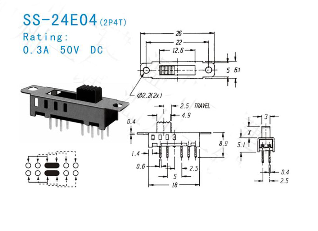 US Stock 10x SS-24E04 PCB 10 Pin 4 Position 2P4T DP4T Mini Vertical Slide Switch