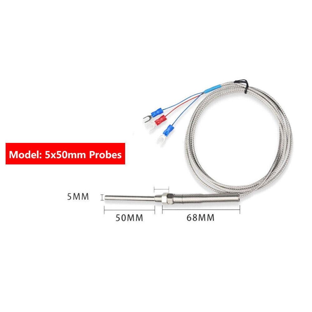 5pcs PT100 RTD Temperature Sensor Resistance Thermometer 400℃ Probe 5x50mm 2M