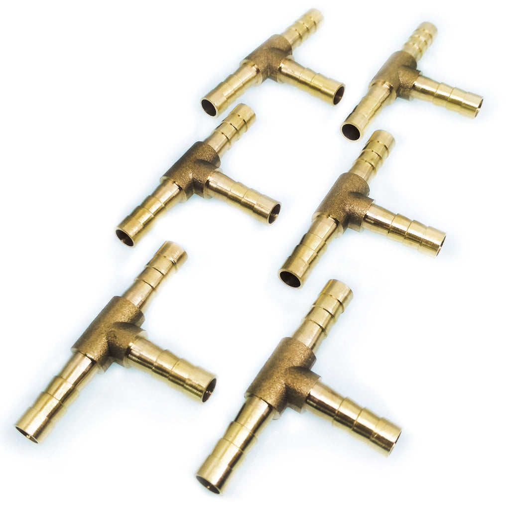 US Stock 6x Dia 6mm 3 Way T Shape Brass Hose Barb Pipe Connector Adapter Coupler
