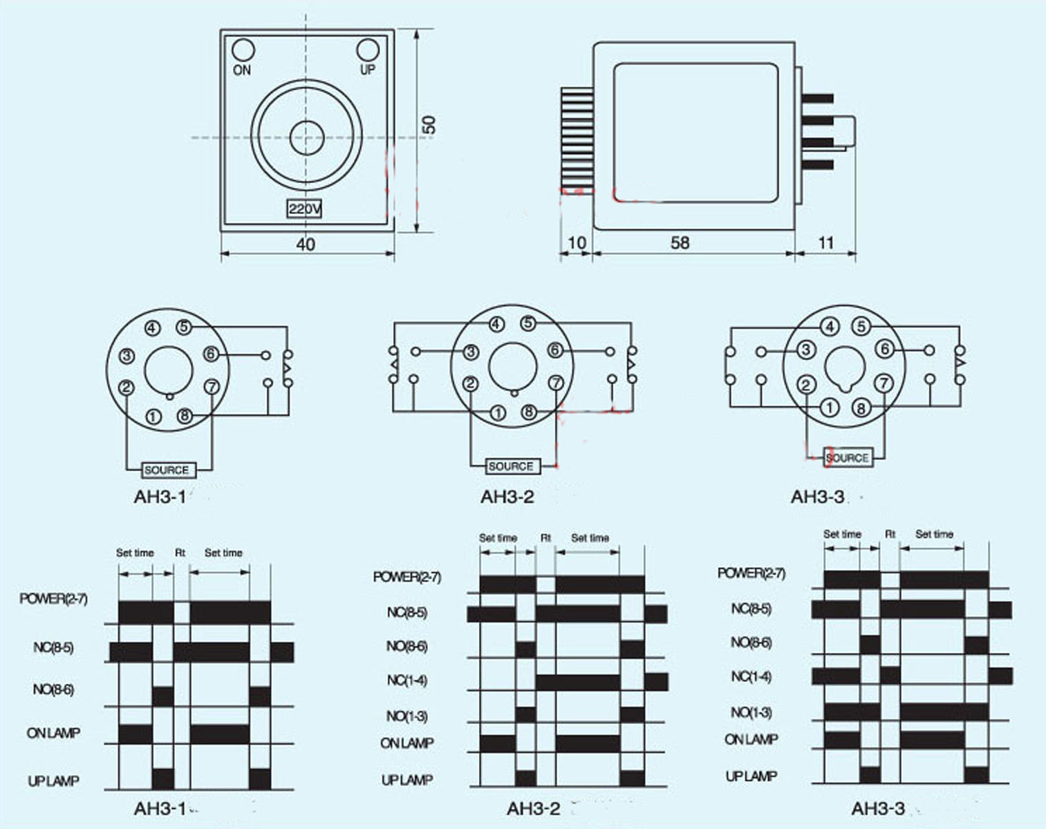 US Stock AH3-3 0-60 Minutes 8 Pin Housing Delay Timer Time Relay 12VDC + Base
