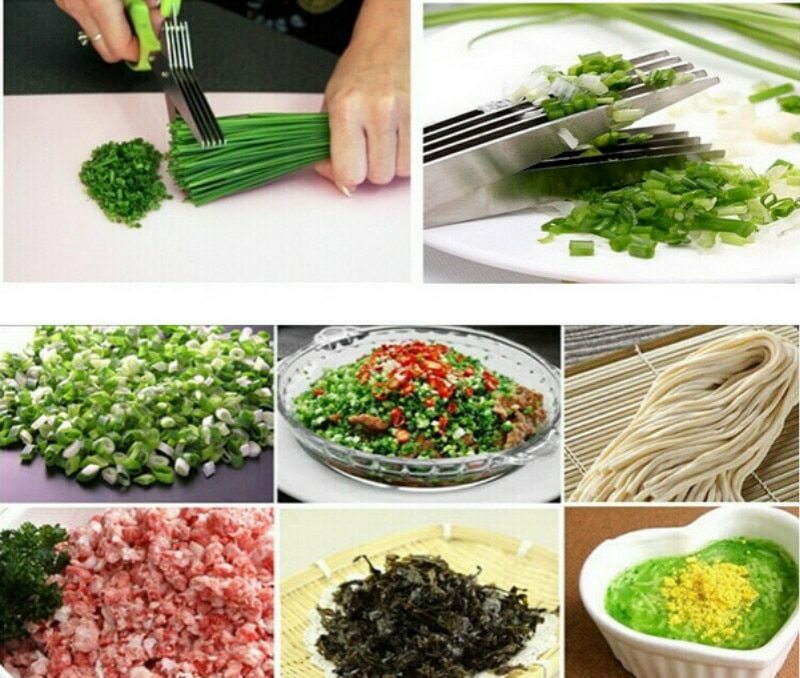 Vegetable Slicer Scissors Stainles Steel Spring Onion Cutter 5 Sharp Blades