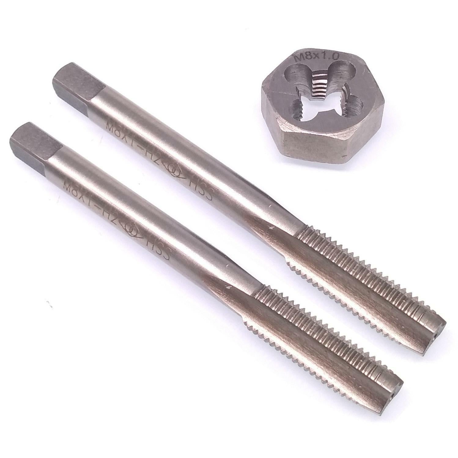 HSS M8 x 1mm Taper & Plug Tap & M8x1mm Hexagon Die Metric Thread Right Hand Set