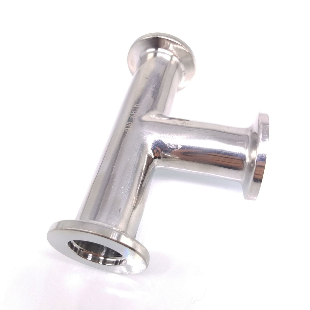 Stainless Steel KF-16 Straight Tee, 3-way All Ends KF-16 Flange Vaccum Fitting
