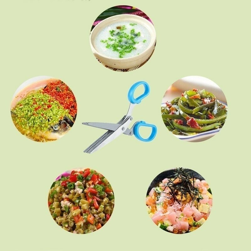 Vegetable Slicer Scissors Stainles Steel Spring Onion Cutter 5 Sharp Blades