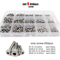 650pcs M1.6-M3 SS304 Hexagon Hex Socket Allen Cap Head Screw Bolt Nut Set Kit