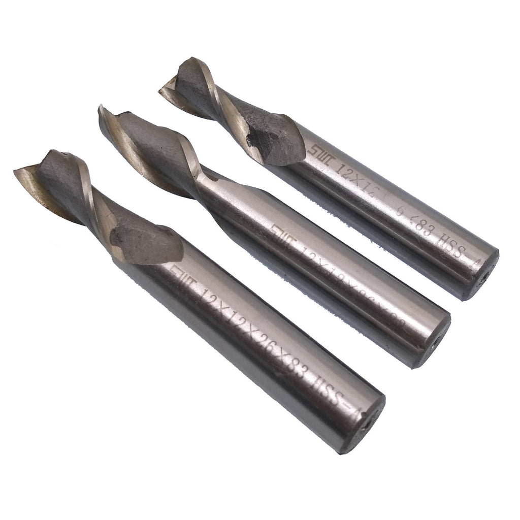 US Stock 3pcs 12mm Two 2 Flute HSS & Aluminium End Mill Cutter CNC Bit