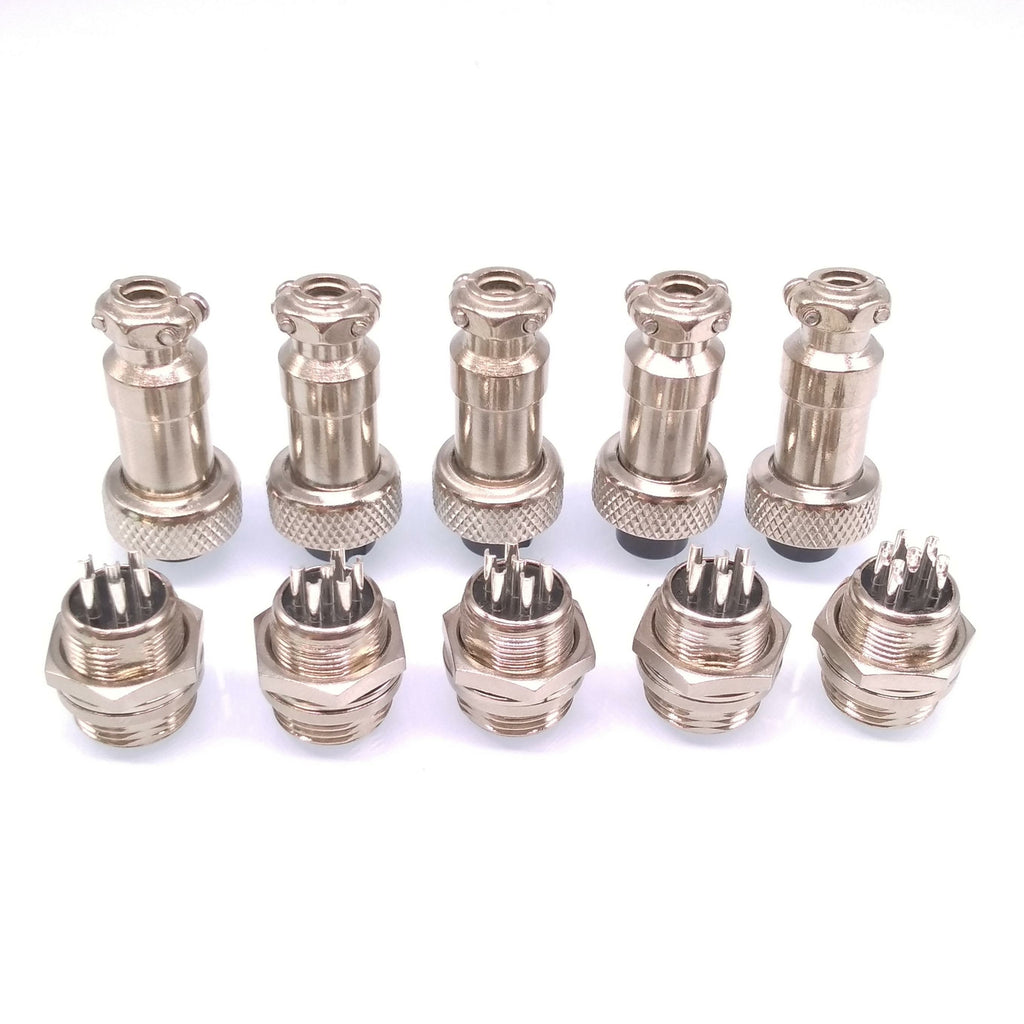 5Sets GX12 6Pin 12mm Panel Mounting Metal Aviation Connector Plug + Socket