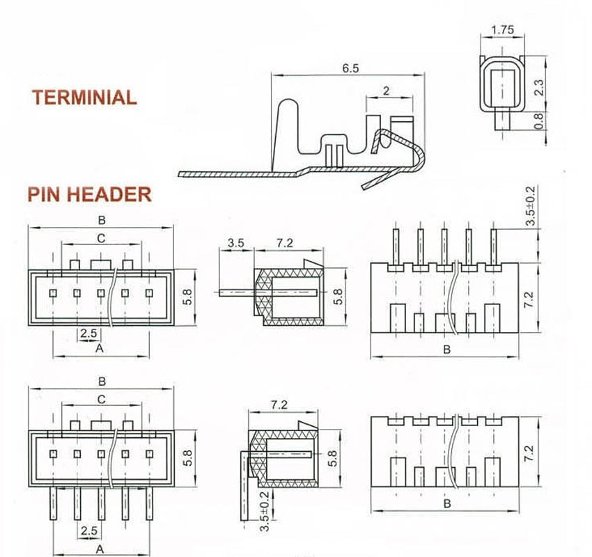 US Stock 50Set XH2.54-2P Connector Kit 2.54mm Pin Header & 2P Housing & Terminal