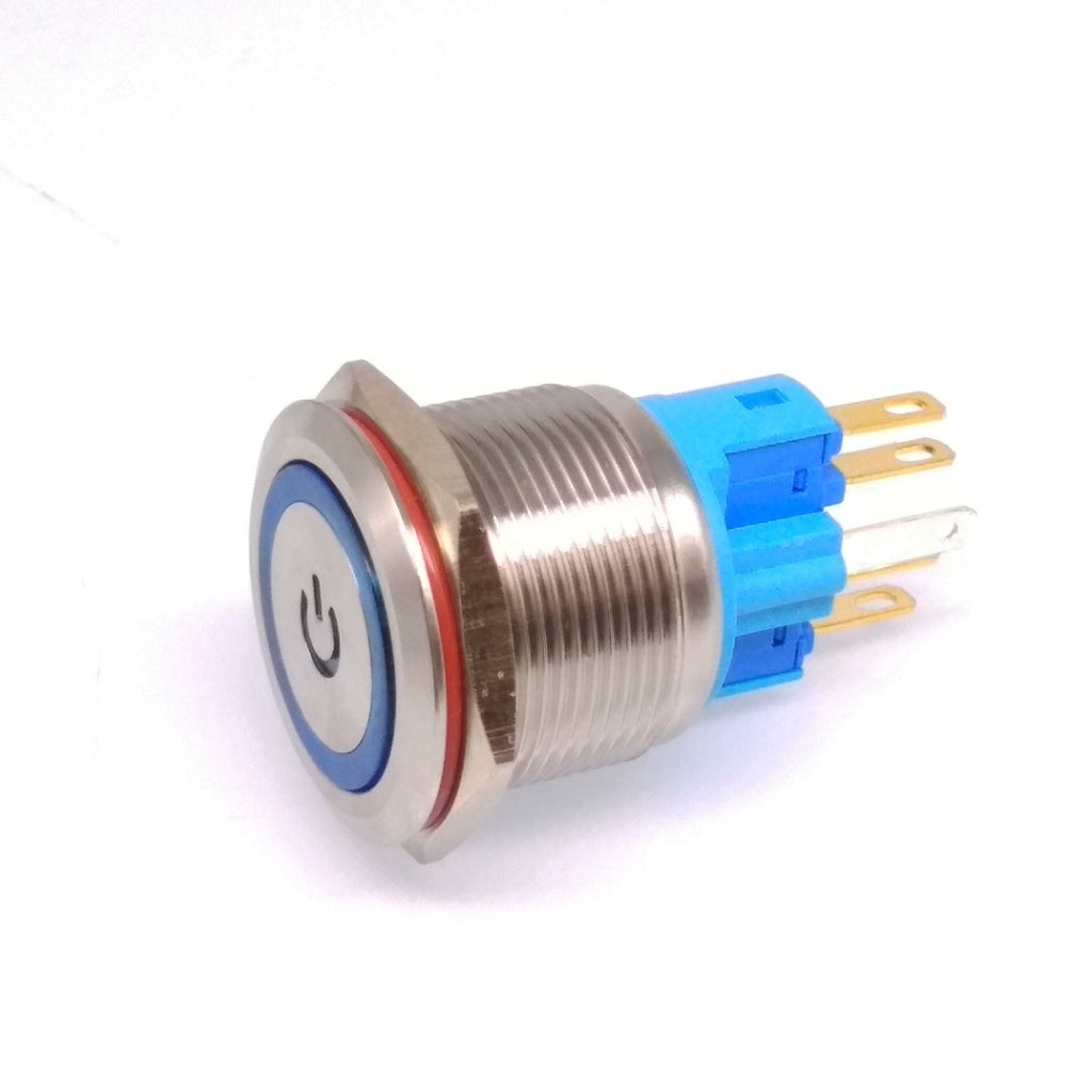 22mm Waterproof 9-24V LED 5Pin ON-OFF Car Push Button Switch maintained Blue