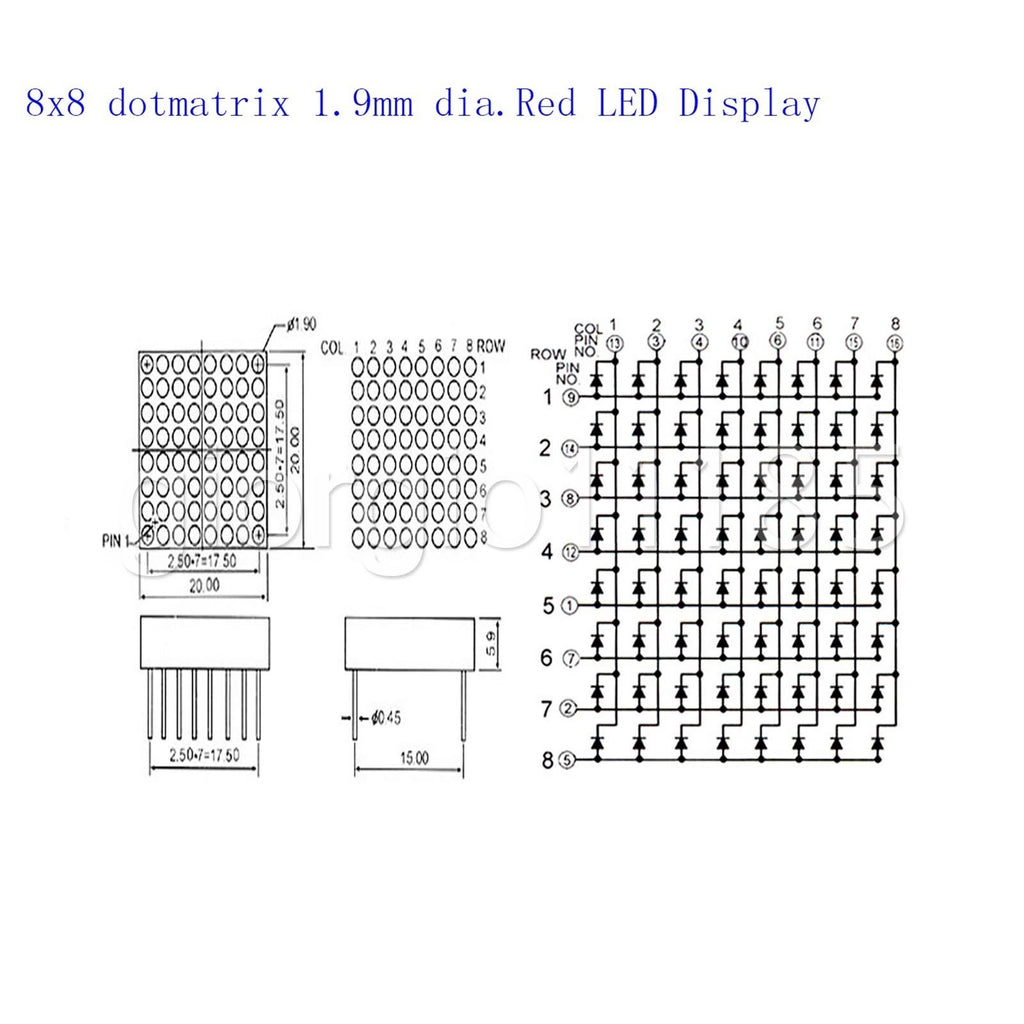 US Stock 6pcs 1.9mm 8 x 8 Dotmatrix Dot Matrix Red LED Display Common Anode