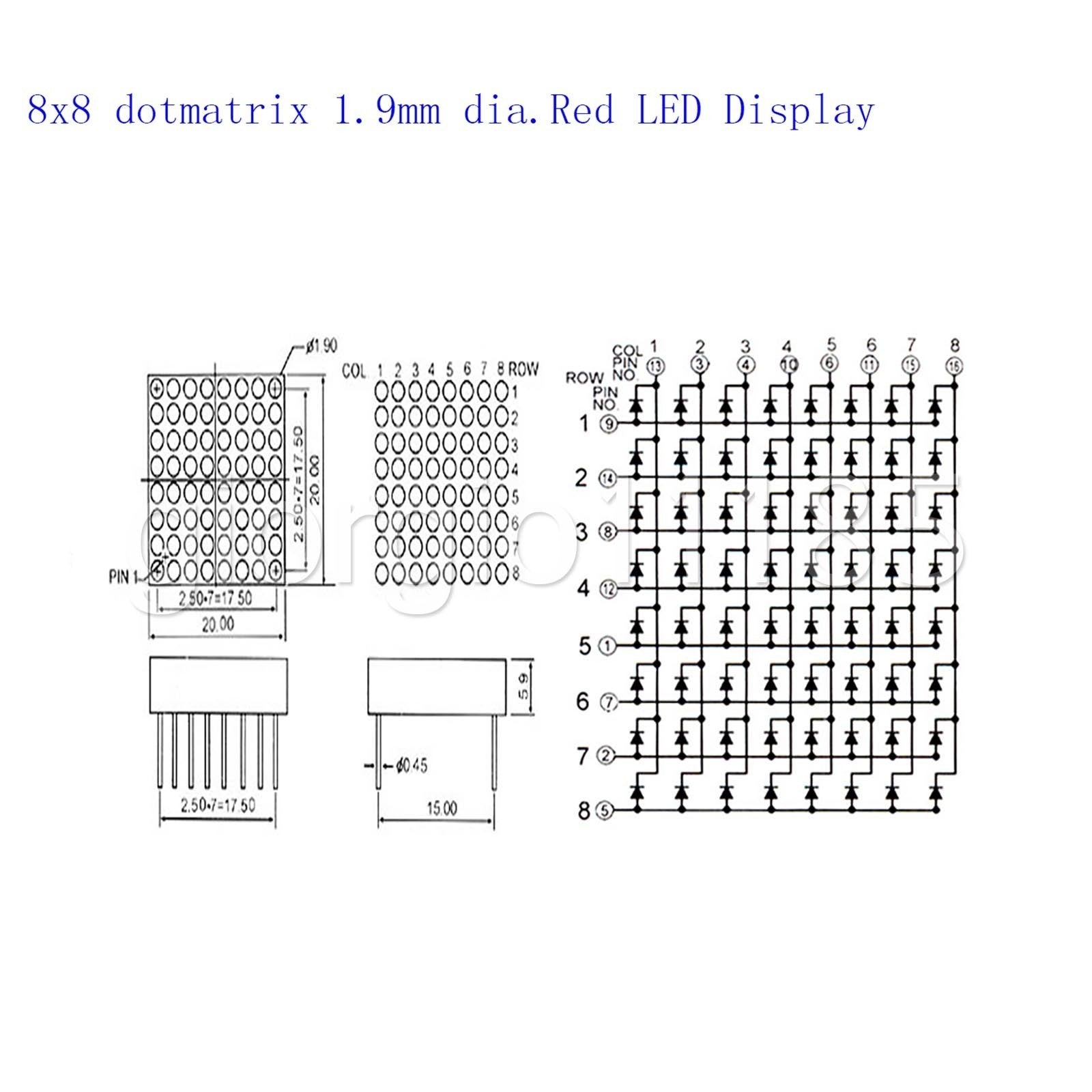 US Stock 6pcs 1.9mm 8 x 8 Dotmatrix Dot Matrix Red LED Display Common Anode