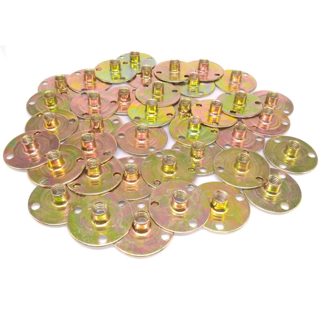 50pcs M8 x 37 x 1.2 Steel Round Base T Nut Three Brad Hole Furniture Tee Nut