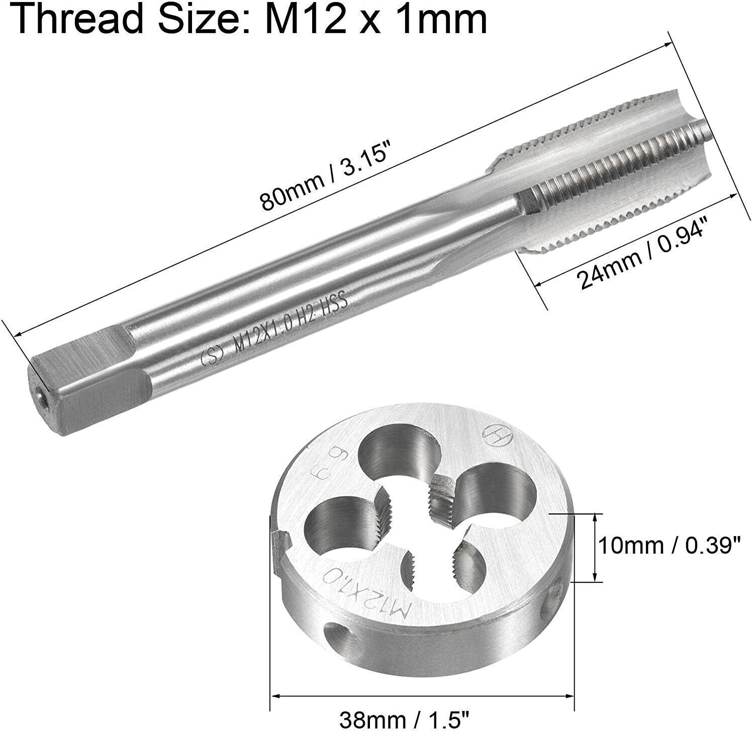 HSS High Speed Steel M12 x 1mm Tap & M12 x 1.0mm Die Metric Thread Right Hand