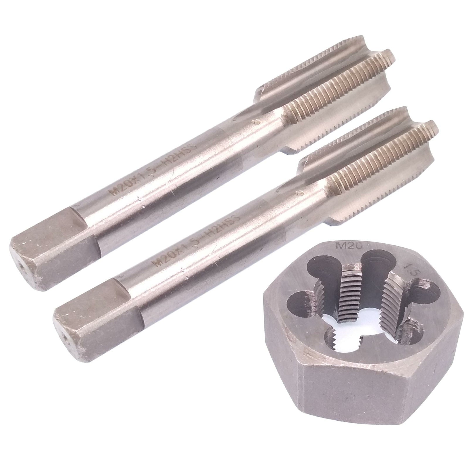 HSS M20 x 1.5mm Taper & Plug Tap & 20x1.5mm Hexagon Die Metric Thread Right Hand