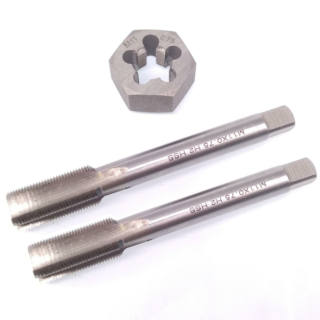 HSS M11 x 0.75mm Taper & Plug Tap & M11x0.75mm Hexagon Die Metric Right Hand Set