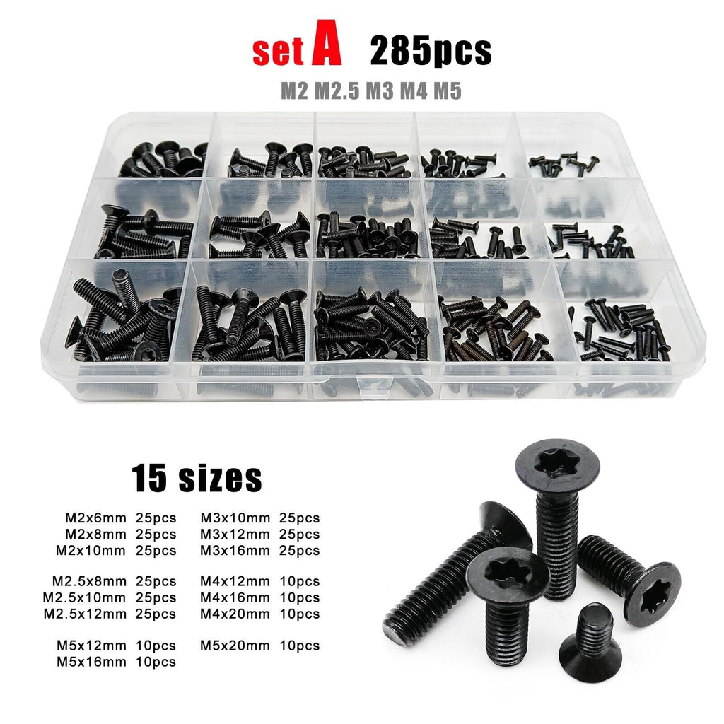AU Stock 285x M2-M5 Black A2 304 Torx Flat Countersunk Head Screw Bolt Set Kit