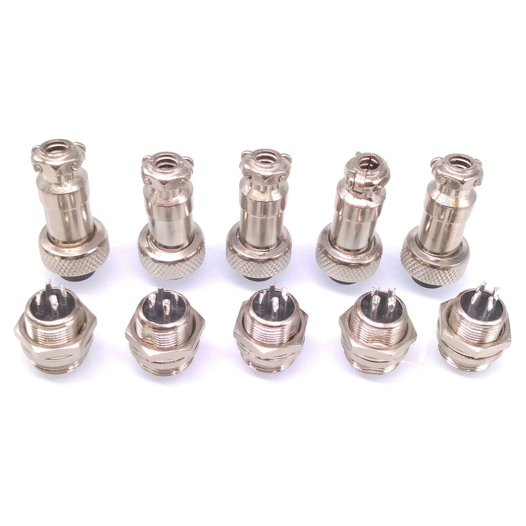 5Sets GX12 4Pin 12mm Panel Mounting Metal Aviation Connector Plug + Socket