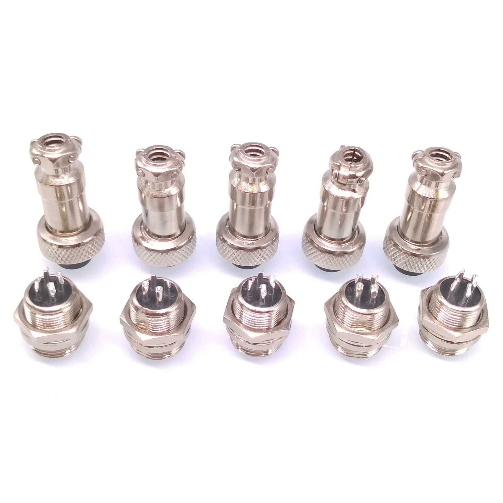 5Sets GX12 4Pin 12mm Panel Mounting Metal Aviation Connector Plug + Socket