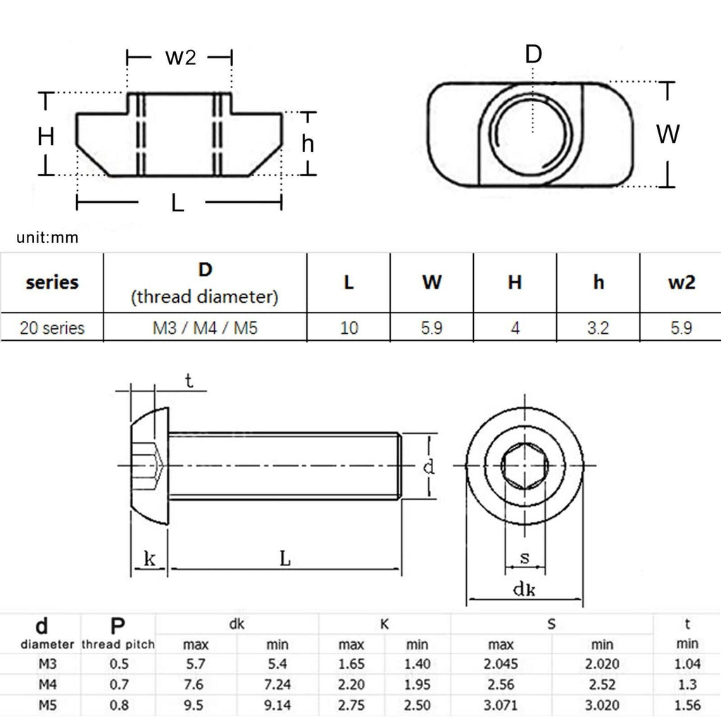 T Shape Hammer Sliding Nut Kit For 20 Series Aluminum Profile Extrusion Slot #1
