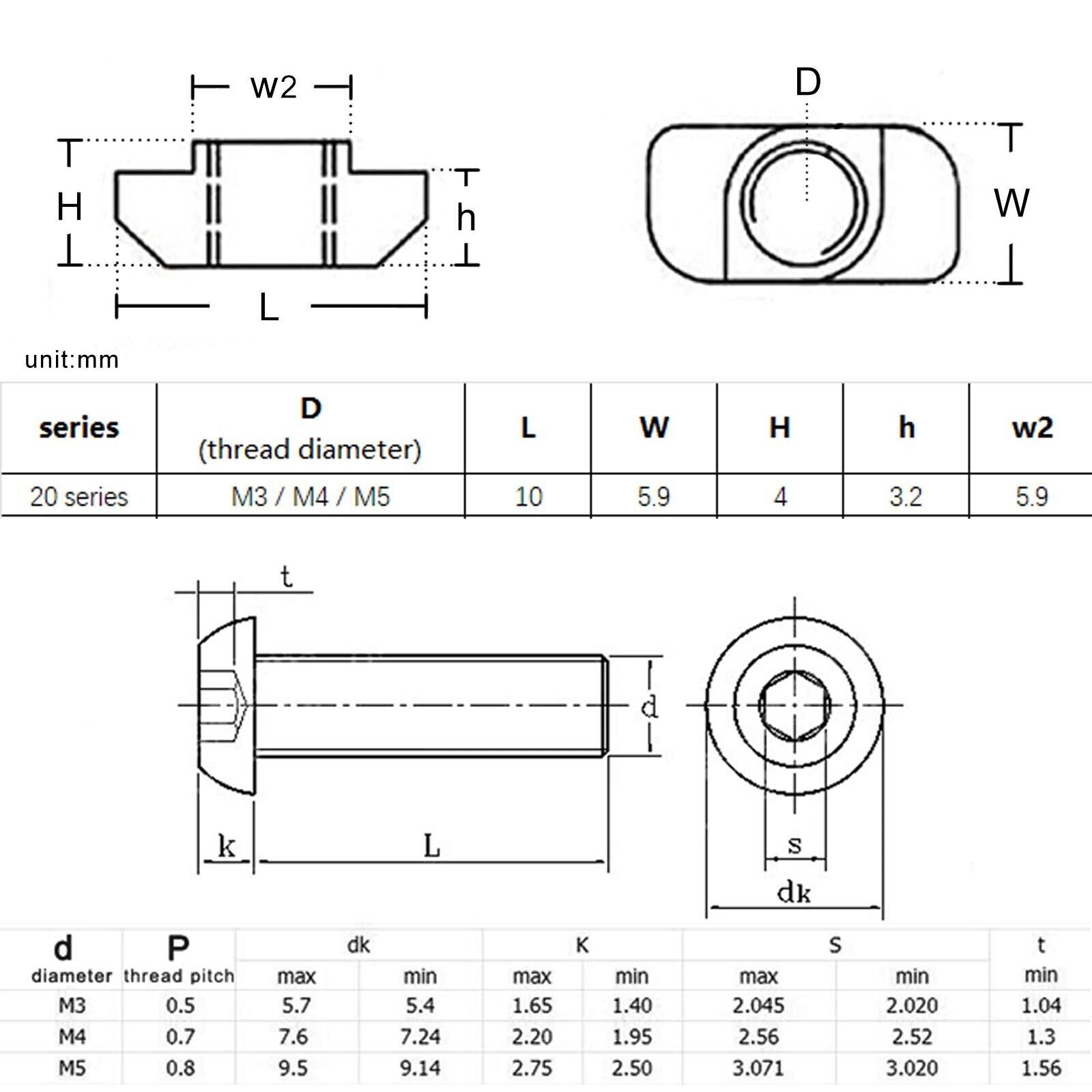 T Shape Hammer Sliding Nut Kit For 20 Series Aluminum Profile Extrusion Slot #1