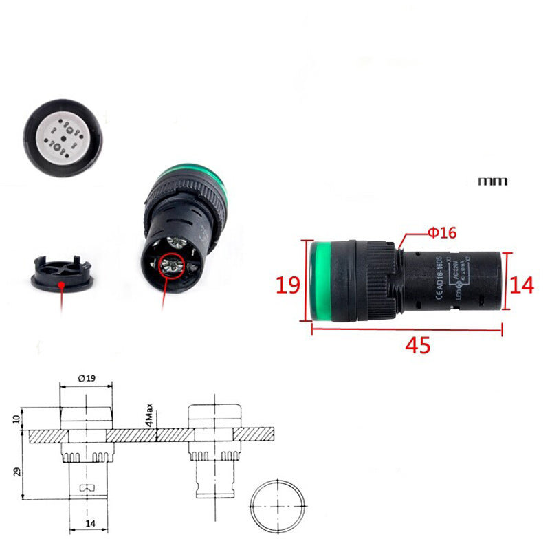 US Stock 5pcs AC/DC 110V 16mm Red LED Indicator Signal Light AD16-16C