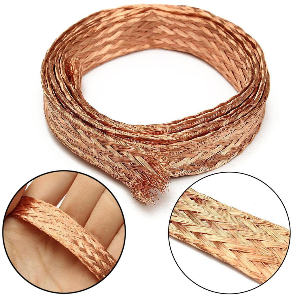 US Stock 10ft 8mm Flat Copper Braid Cable Bare Copper Braid Wire Ground Lead