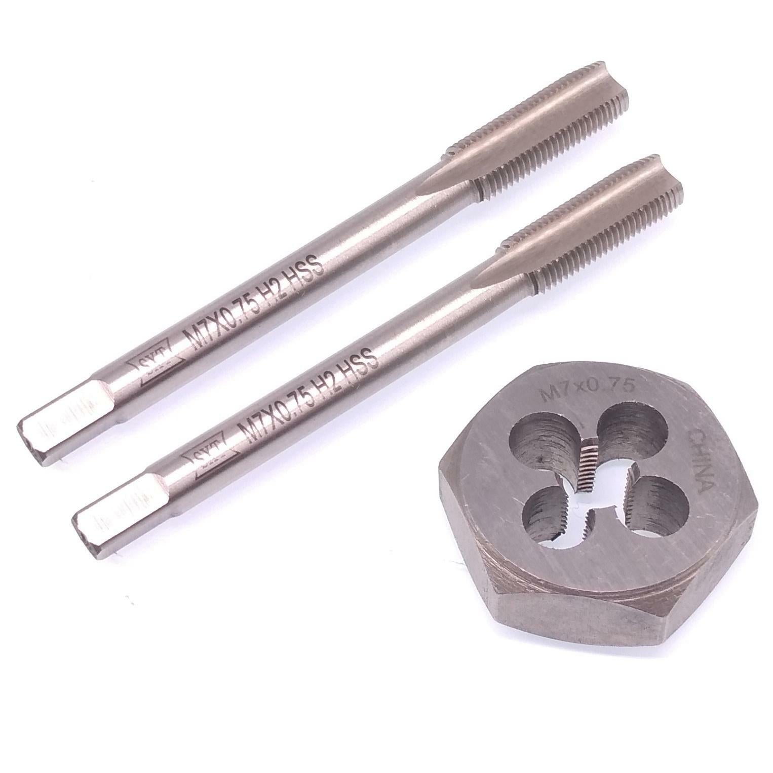 HSS M7 x 0.75mm Taper & Plug Tap & 7x0.75mm Hexagon Die Metric Thread Right Hand
