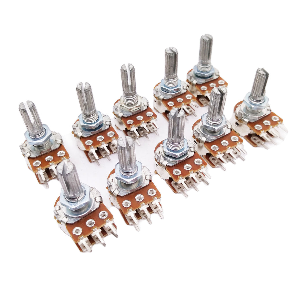 US Stock 10pcs 100K ohm B100K Dual Stereo Potentiometer Pots Shaft S 20mm 6Pin