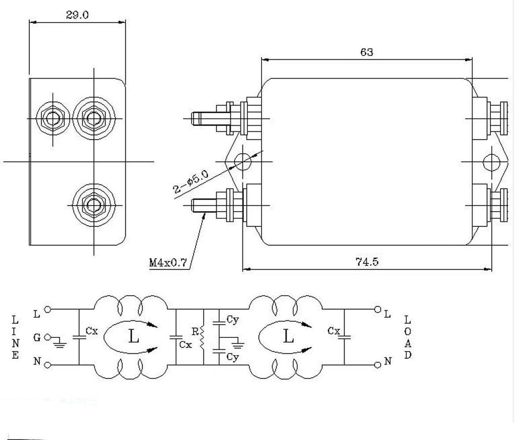 US Stock Connection Terminal Power EMI Noise Filter 20A 115/220V 50/60Hz