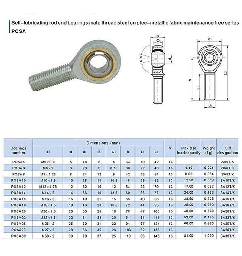 US Stock 4pcs POSA6 SA6T/K 6mm Male Right Hand Threaded Rod End Joint Bearing